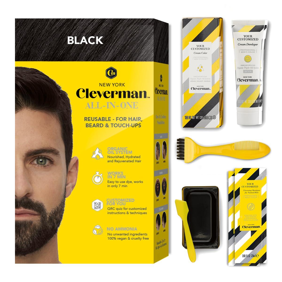 CleverMAN Dye: All-In-One Reusable Kit, Tested, Gray Coverage for Men... Professional & Natural!